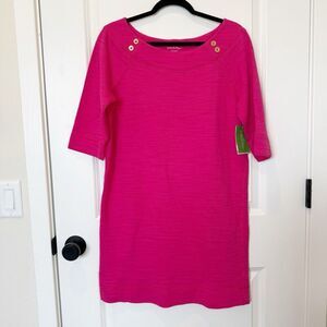 Lilly Pulitzer Pink Dress Womens Medium Tunic Boat Neck Gold Button Southern NWT